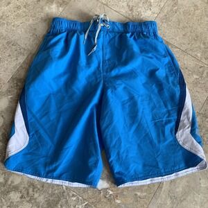 NIKE Men's Swim Trunks Board Shorts Medium Blue White Lined Pockets